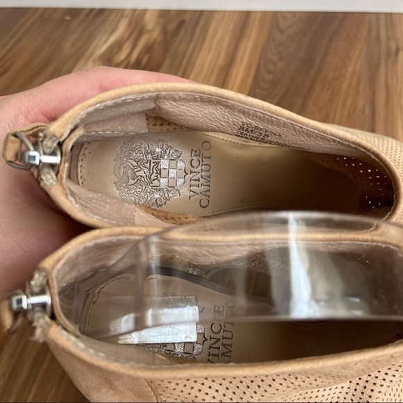 Vince Camuto Perforated Leather Tan Bevina Cutout Peep Toe Booties - Picture 12 of 12